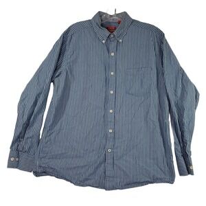 IZOD Slim Fit Button Down Shirt Blue Striped Long Sleeve Mens Size L Office Work